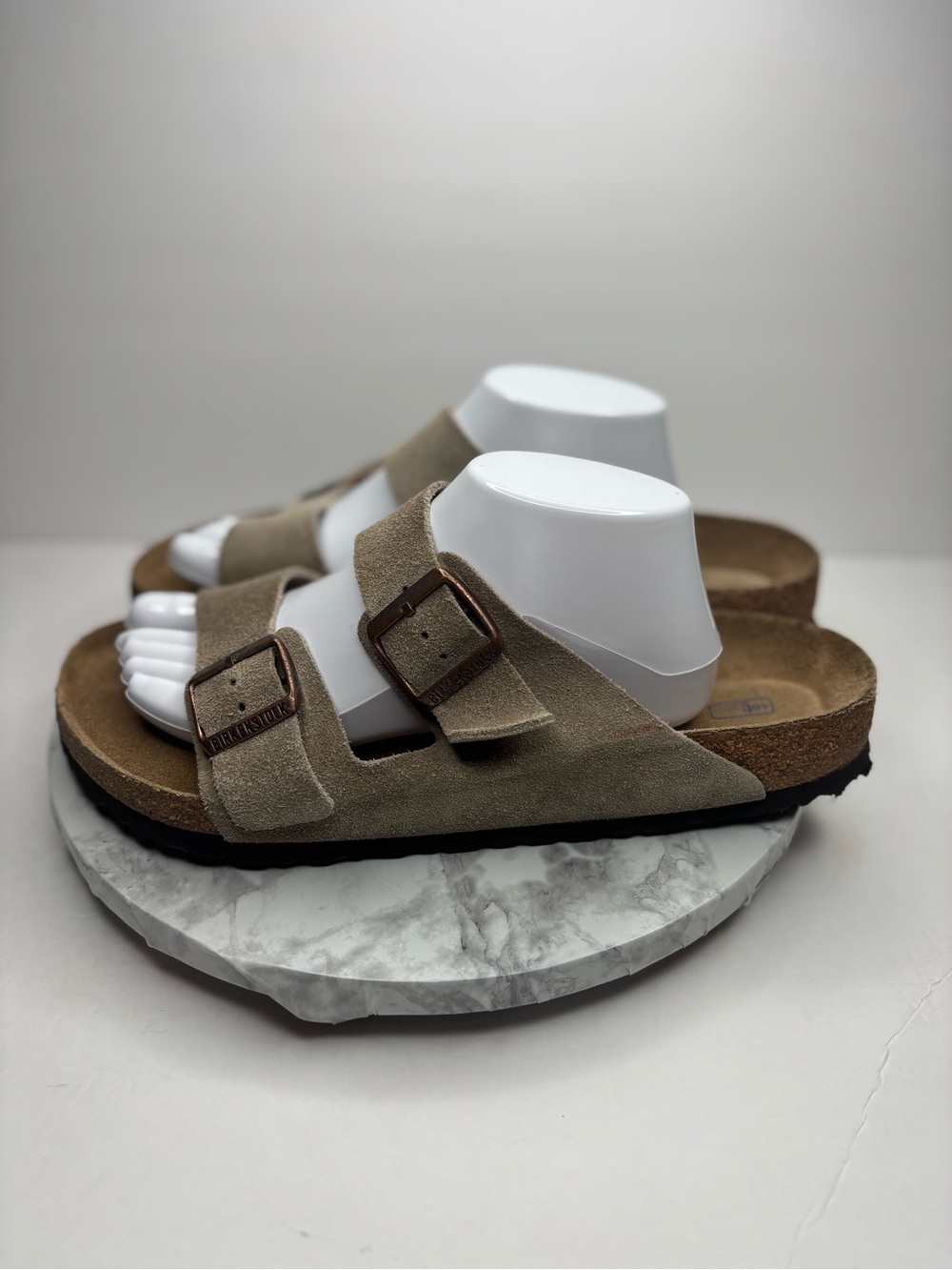 Size 44- Birkenstock Zurich Taupe Suede Two-Buckle Slide Sandals Softbed